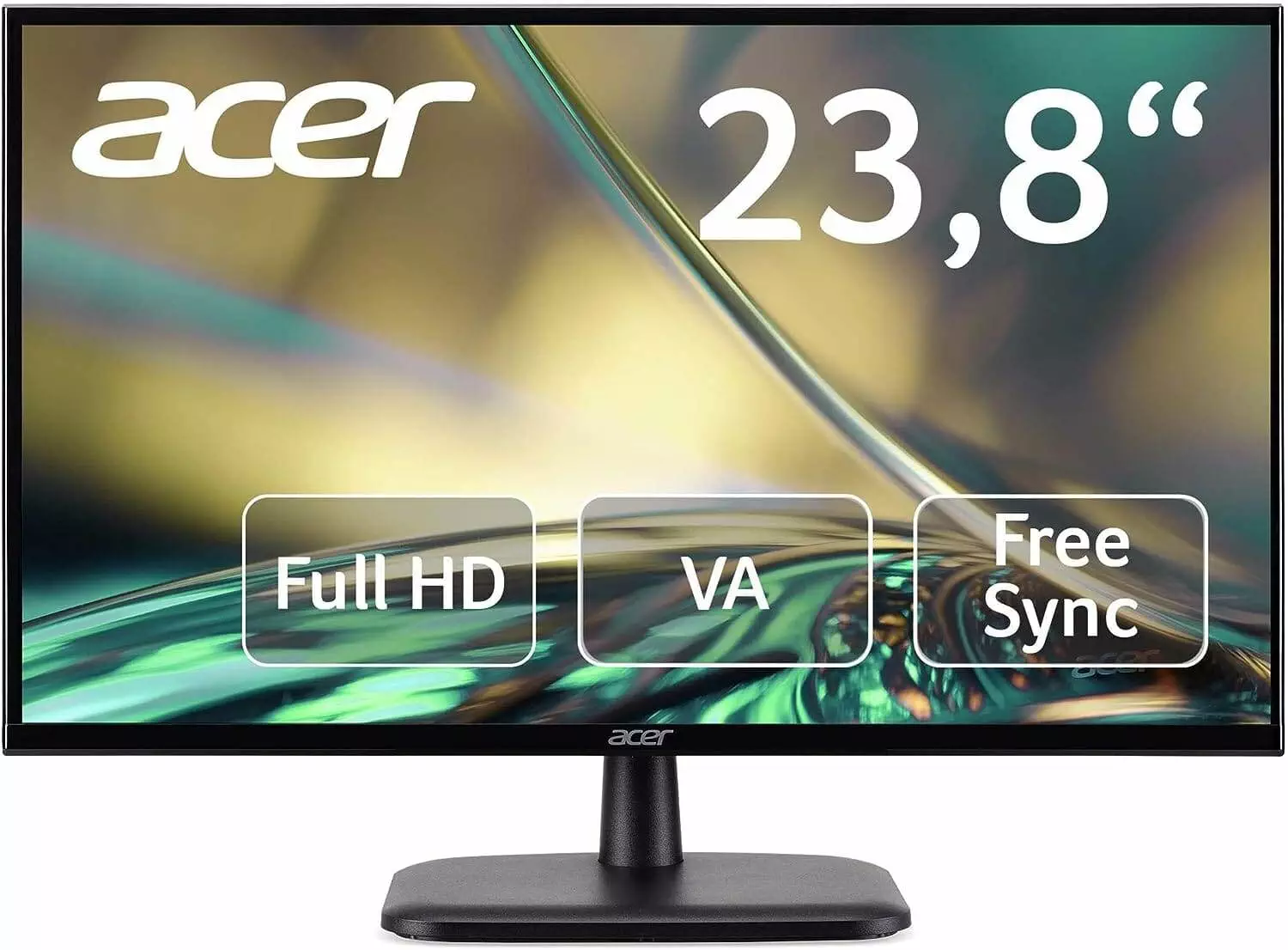Acer EK240YC Monitor, Schwarz, 23,8 Zoll (60 cm Bildschirm) Full HD, 75Hz, 5ms (G2G), HDMI 1.4, VGA, Zeroframe