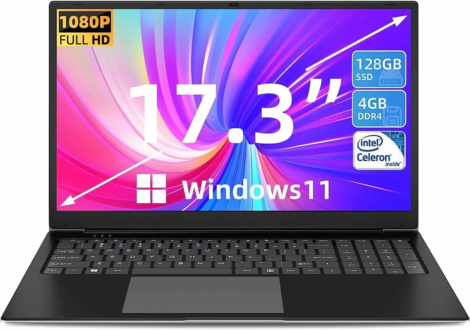 SGIN 17 Inch Laptop Windows 11 Home, 4GB RAM 128GB SSD ROM Laptop (TF 512GB), Celeron Quad-Core (up to 2.8GHz), 7000mAh, HD IPS, 2 x USB 3.0, Dual Band, Bluetooth 4.2