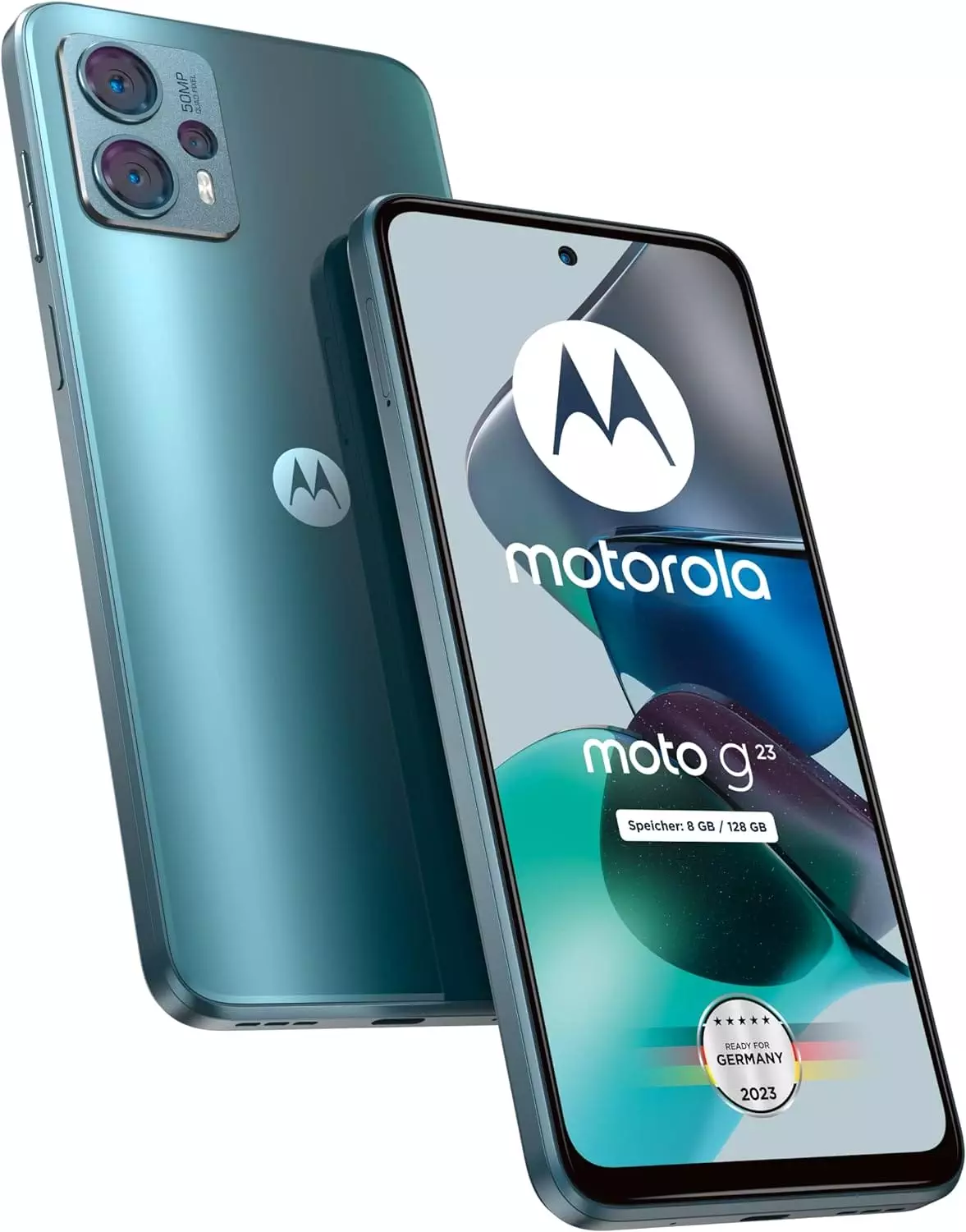 Motorola Moto g23 Smartphone (6.53 Inch HD+ Display, 50 MP Camera, 8/128 GB, 5000 mAh, Anroid 13) Steel Blue with Protective Cover [Exclusive to Amazon]